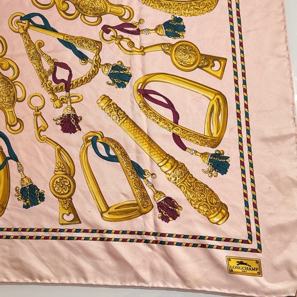 Longchamp Pink and Gold Silk Scarf